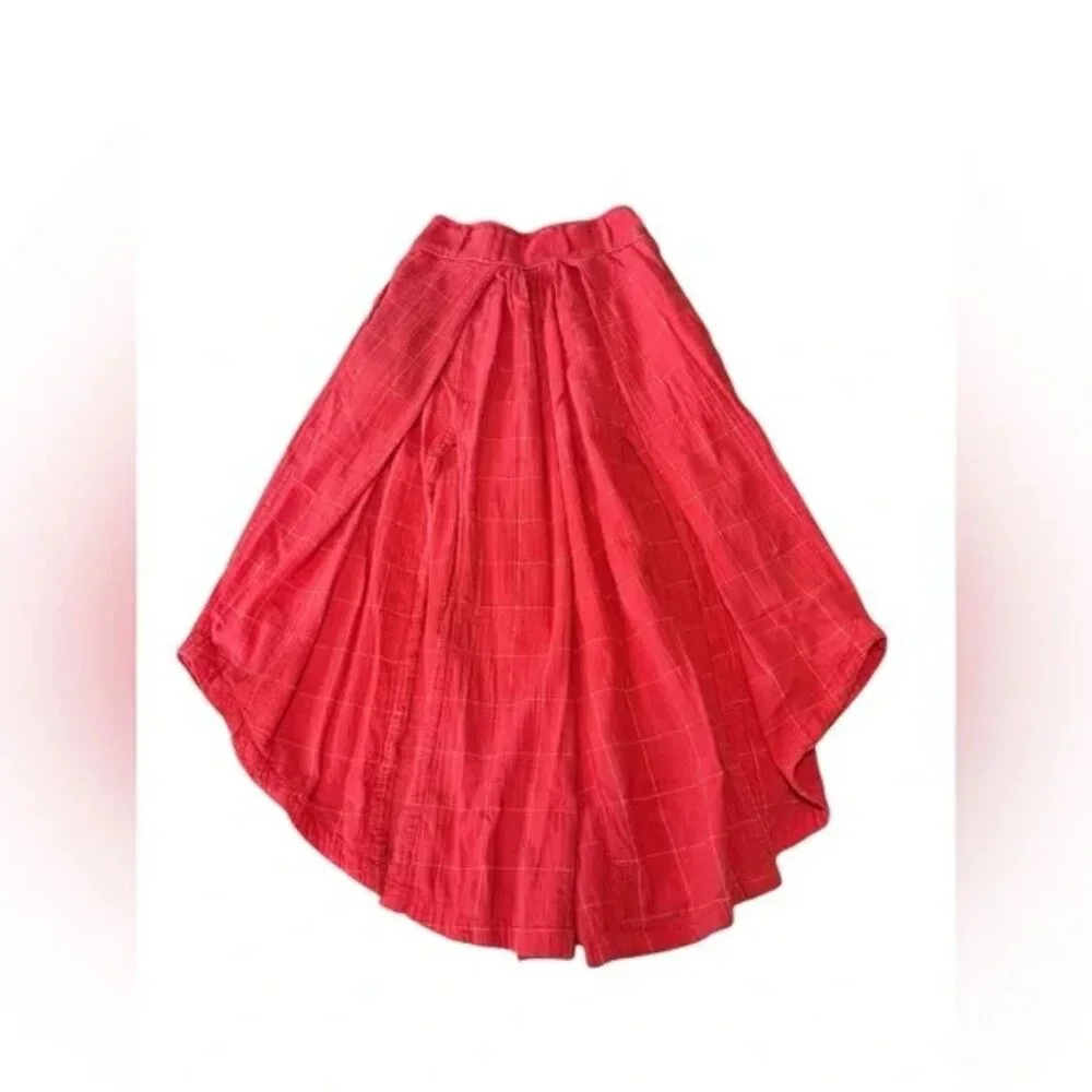 Free People Lunar Cove Wide-Leg Pants Red Combo Sz Medium Boho Plaid Size Small - Picture 3 of 7